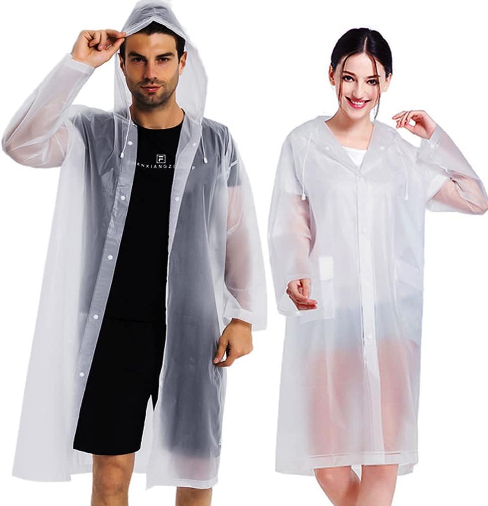 Rain Coats (2 Pack) - Reusable EVA Rain Ponchos For Adults Rain Jackets Raincoats For Men Women (One Size, White)