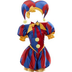 Cosplay.fm Women's Clown Costume Carnival Outfit Jumpsuit and Hat with Gloves and Socks Halloween Costume for Adult Women (Large, Red and Blue)