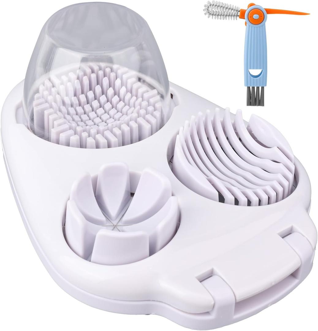 3-in-1 Egg Slicer with Cleaning Brush, 3 Slice Modes Egg Cutter Stainless Steel Dicer Multipurpose Kitchen Chopper Utensil for Hard Boiled Eggs Strawberry Tomato Butter Mushroom