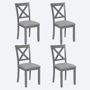 Dining Chairs Set of 4, Heavy Duty Kitchen Chair with Padded Seat & X Shaped Backrest, 4pcs Linen Upholstered Side-Chair for Dining-Room, Solid Wood Frame, Easy Assembly, Gray