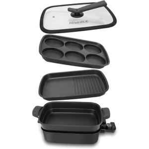 AEWHALE 3-in-1 Multifunctional Electric Grill,Electric Skillet Nonstick with Lids 1400W Party Griddle for Cooking Meats &Pancake