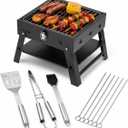 Small Portable BBQ Charcoal Grill: Mini Foldable Table Top Barbecue Grills | with Stainless Steel BBQ Grilling Tool Set, Fathers Day Birthday Grilling Gift for Men Dad Husband, Small 