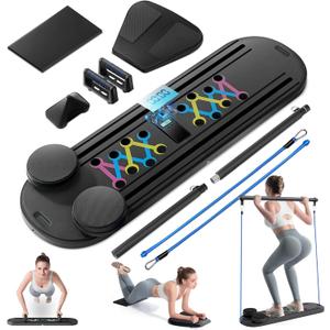 INSMEER Home Foldable Pilates Reforming Machine with Automatic Rebound Roller, Multifunction Abdominal Exercise Board Tension Rope Timer Reformer Set