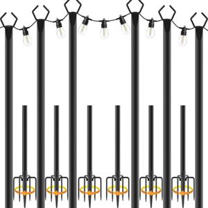 AILBTON 10Ft Exterior Light Poles 6 Pack, Durable Metal String Light Posts for Outdoor Use, Equipped with Fixed Brackets for Yard, Terrace, and Garden Lighting Decor and Backyard