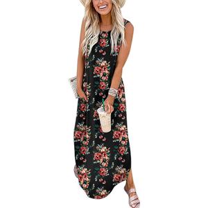 ANRABESS Women Summer Maxi Dress Beach Vacation Sundress Sleeveless Casual Loose Shirt Dresses 2026 Travel Outfits (Black, M)