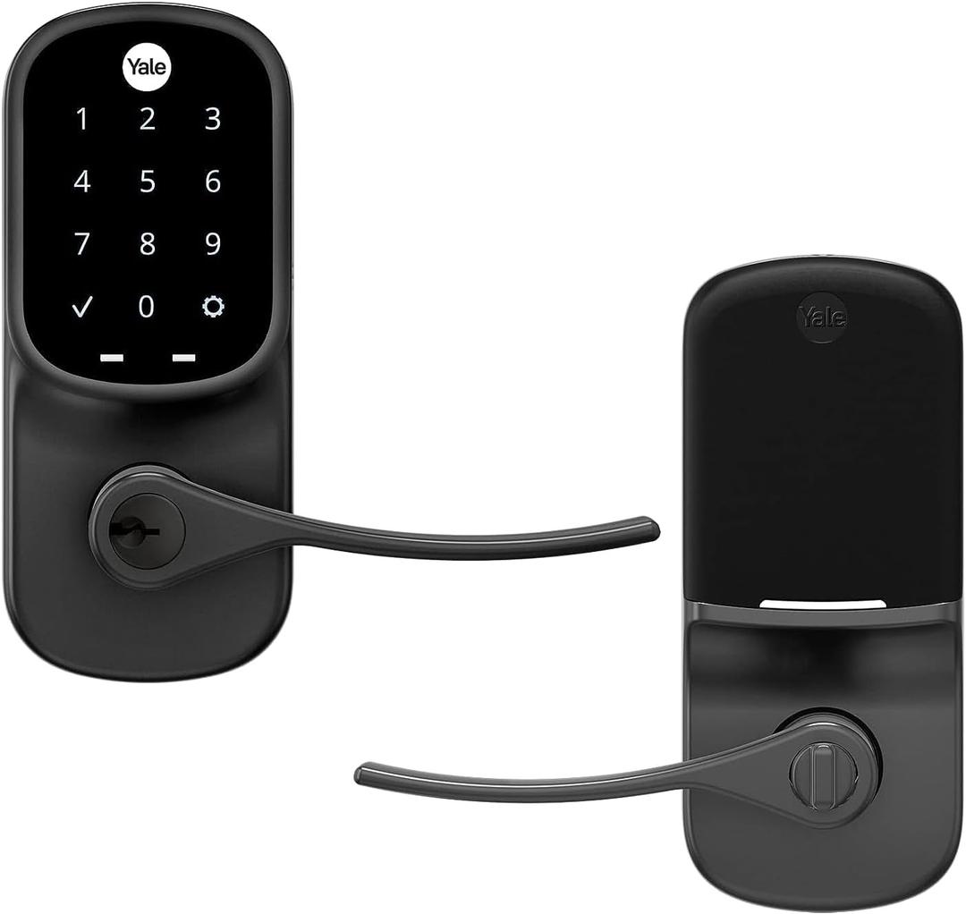 Yale Assure Lever Entry Door Handle with Keypad, Black Suede Smart Door Lock with Handle, Back-Up Key, and Z-Wave, YRL226-ZW2-BSP