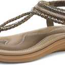 UBFEN Womens Bohemian Flat Sandals With Back Strap Summer Beach Comfortable Bling (6)