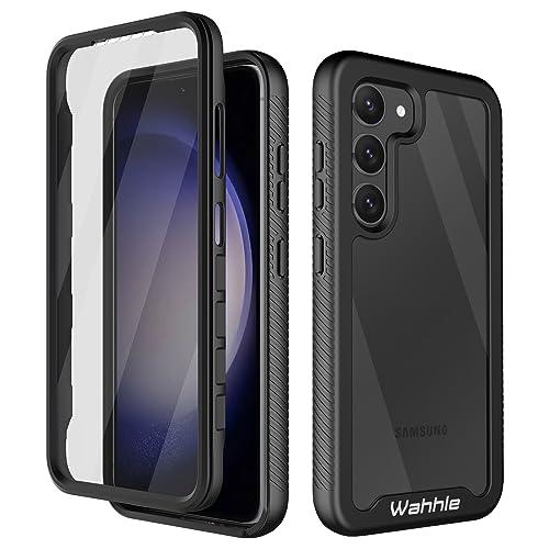 wahhle Compatible with Samsung Galaxy S23 Case, Built in Screen Protector Full Body Shockproof Slim Fit Bumper Protective Phone Cover for Galaxy S23 5G 6.1'' Men Women-Black/Clear
