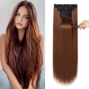 REECHO 28" Straight Long 4 PCS Set Thick Clip in on Hair Extensions - Dark Copper