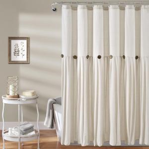 Lush Decor Linen Button Shower Curtain, 72" W x 72" L, Off White - Extra Long Shower Curtains - White Shower Curtain Fabric - Farmhouse Bathroom Decor