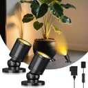 Mini LED Spotlight Plug in, 2-in-1 Indoor Small Spot Lights for Paired Display Art Model, Wired Accent Uplights for Plant Picture (Warm White) (Cord Switch, Black)