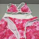 Floerns Women's 3 Piece Bikini Sets Boho Floral Print Halter Swimsuit Layered Ruffle Bathing Suit (Pink, M)