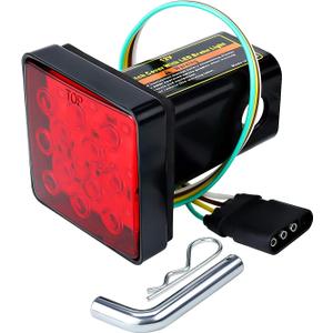 Cenipar Trailer Hitch Receiver Cover with 12 LEDs Red Brake Light with 2" Receiver for Towing Truck RV and SUV