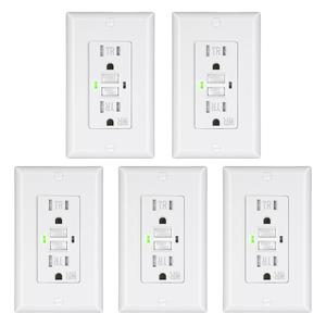 DEWENWILS 5-Pack GFCI Outlet 15Amp, Outdoor Weather-Resistant(WR), Tamper-Resistant(TR), UL Listed, Gfi Self-Test, LED Indicator, Wallplate Included with Thinner Design, White