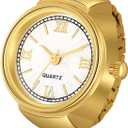 JewelryWe Men Women Finger Watch Stretchy Band Elastic Round Simple Dial Quartz Ring Watches for Mother's Day