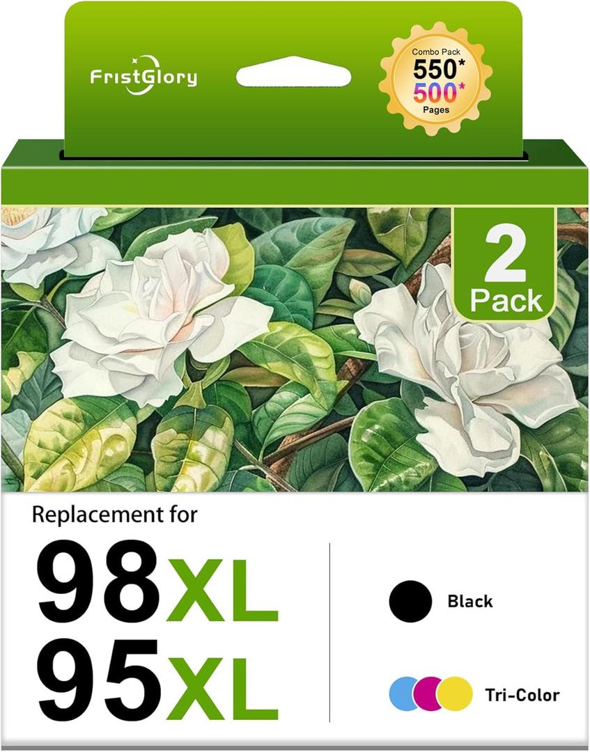 98XL 95XL Ink Cartridges Black & Color Remanufactured Combo Pack Replacement for HP 98 95 Officejet 100 150 H470 6310 PhotoSmart 8050 C4180 C4580 Deskjet 5940 Printer 2-Pack (1Black/1Tri-Color)