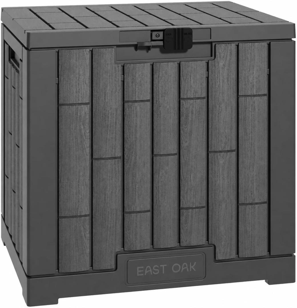 EAST OAK Outdoor Storage Box, 31 Gallon Deck Box for Patio Cushions, Pool Accessories & Garden Tools, Waterproof Resin Storage Container, Ash Grey