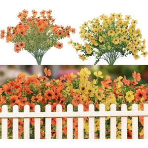 Artificial Flowers Outdoor Spring UV Resistant Fake Monkey Grass Daisy Flowers for Garden Porch Window Box Outside Decor (Fall)