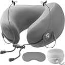 Travel Pillow for Airplanes, Neck Pillow eases Neck and Shoulder Pain on Long Flights, Adaptive Memory Foam Sleep Support, Portable Carry Case, Eye Mask and Earplugs Travel Set(Grey I)