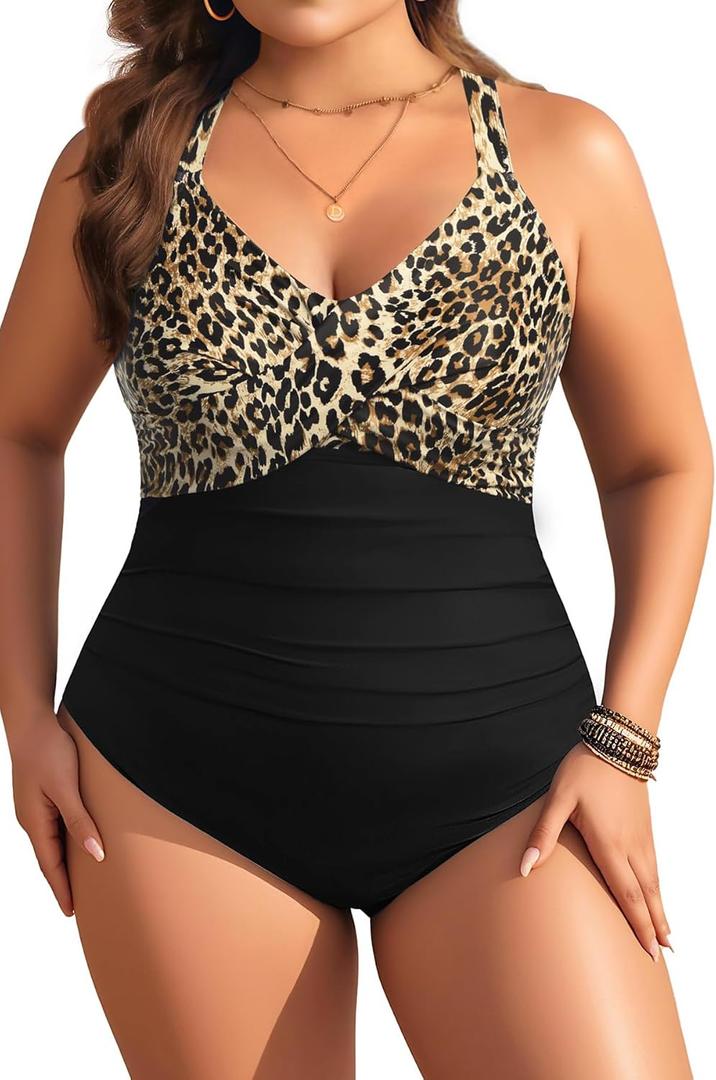 Aqua Eve Plus Size One Piece Swimsuit - Women's Tummy Control Bathing Suit Retro Full Coverage Swimwear 2025 (Size 22W)