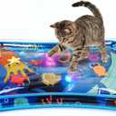 Thickened Cat Sensory Water Play Mat, Interactive Aqua Cats Water Mat with Floating Fish and 2 Balls for Cats & Dogs, Indoor Pet Water Bed Play Mat