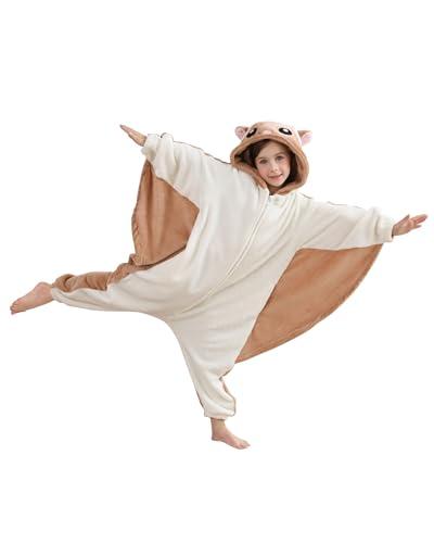 DELEY Onesie Kids Halloween Christmas Costume Cosplay Sleepwear One Piece Animal Pajamas, Flying Squirrel Brown, Size 130