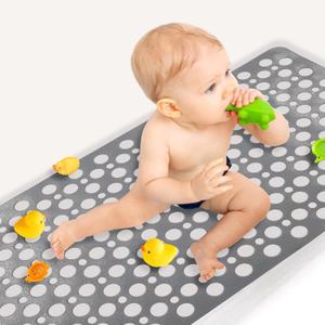 Bath Mat for Tub, 30 x 17 inch Non Slip Bathtub Mat Machine Washable Shower Mat with Suction Cups, Quick Drain Bathtub Mat for Bathroom (Grey)
