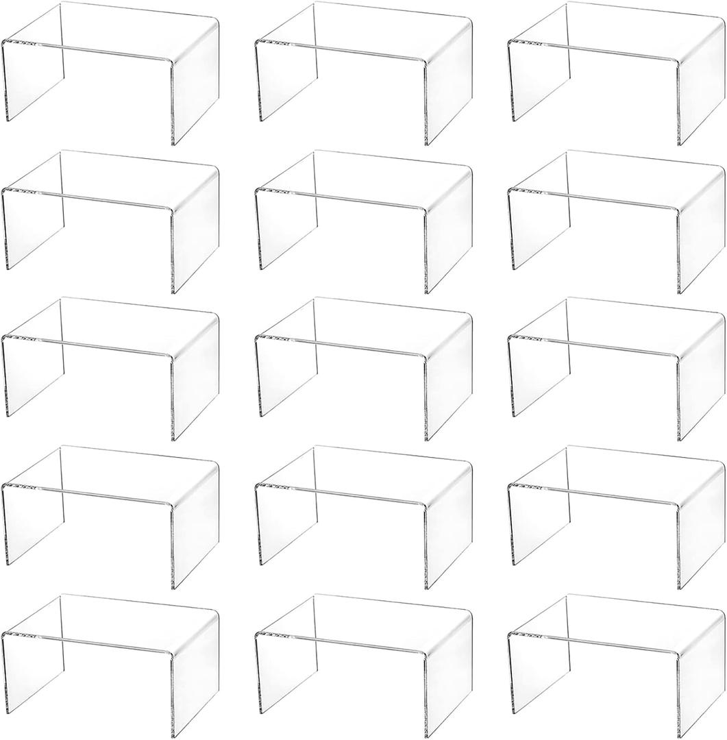 Hedume 16 Pack Clear Acrylic Display Risers, 4.4" x 3.2" x 2.2" Display Stand for Figures, Buffets, Dessert, Cupcakes, Candy, Jewelry and Collectibles