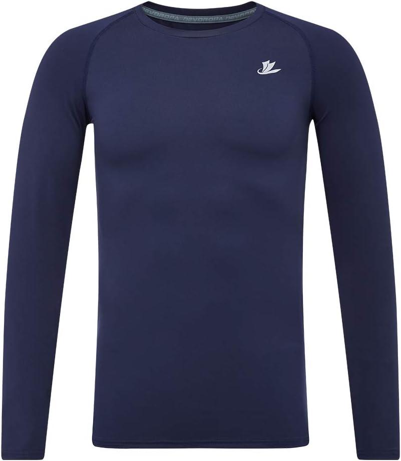 DEVOROPA Youth Boys Compression Shirt Long Sleeve Football Baseball Undershirt Quick Dry Kids Sports Baselayer Crewneck (Large, Navy)
