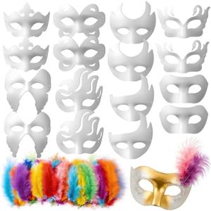 White Masquerade Masks, 16Pcs Unpainted Blank DIY Masks in 8 Styles for Mardi Gras Easter Halloween Cosplay Party Supplies