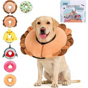 KOOLTAIL Inflatable Dog Cone Collar, Soft Donut E Collar for Dogs After Surgery to Stop Licking Enhanced Alternative, Blow Up Pet Neck Pillow Recovery Adjustable Cone for Dog Cat, Upgrade Size,Lion XL