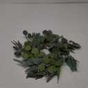 Artificial Green Eucalyptus Wreath,15 inches Greenery Wreath with Clusters of White Flowers Mini Spring/Summer Wreaths for Front Door Wall Window Decor
