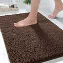 Yimobra Washable Bathroom Rugs, Super Soft & Absorbent Chenille Bath Mat for Floor & Carpet, Quick Dry Non Slip Bath Mat for Tub Shower, 32"x20",Brown