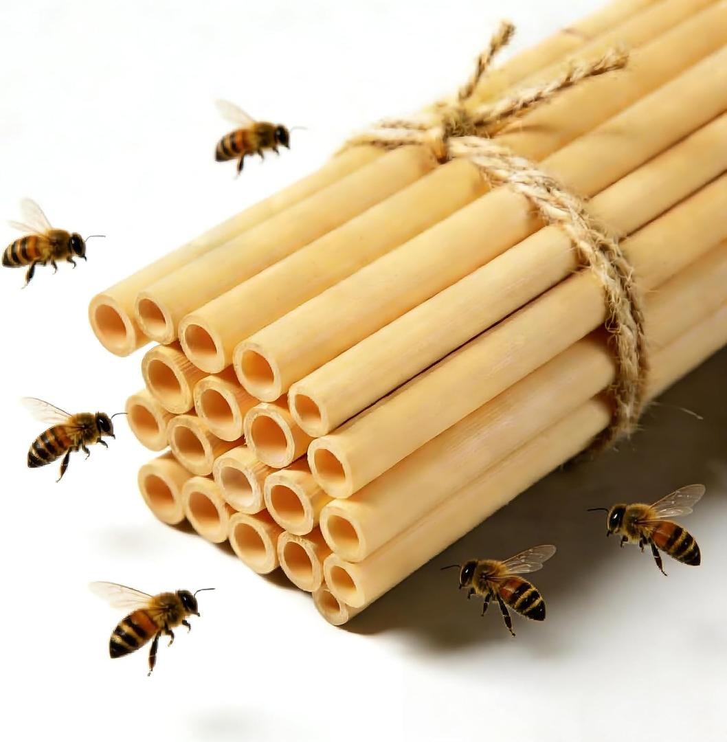 Natural Bamboo Mason Bee Tubes, 7.87-Inch 20pc Bees House Refills, Beekeeper Replacement Mason Bees Reeds for Bee Hotels, Pollinator Boxes