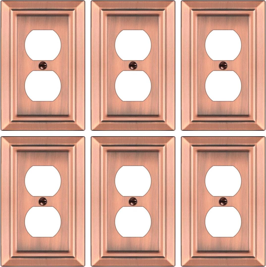 Metal Wall Plate for Electrical Outlets, Decorative Antique Copper Switch Plates Outlet Cover, Light Switch Cover Plate, 1-Gang Wall Plates (Duplex Outlet, 6 Pack)