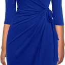 Berydress Women's Classic 3/4 Sleeve V Neck Sheath Casual Party Work Faux Black Wrap Dress (Blue, L)