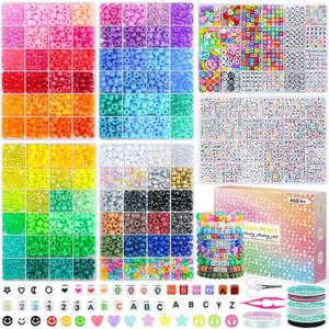 4500Pcs Pony Beads Bracelet Making Kit, 6 Boxes with 1600pcs Letter Beads Friendship Bracelets Kandi Rave Bead for Jewelry Making Keychain Hair Braid Gifts for Teens Arts and Crafts Kits