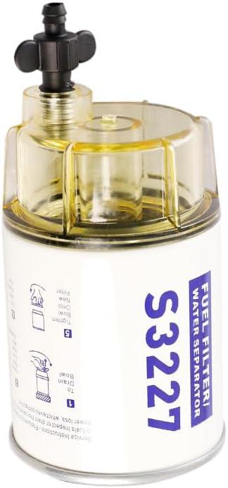 S3227 Marine Fuel Filter Fuel Water Separator with Clear Bowl Assembly Replacement For Marine Outboard Motor Mercury Replaces# S3227, 18-7948, 9-37882, 320R, 490R-RAC-01, 18-7922, 18-7922-1
