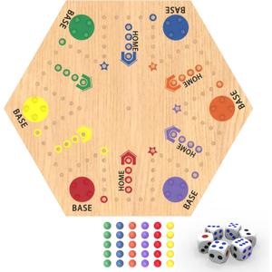 Aggravation Board Game,Wahoo Board Ga me,15" Wooden Original Marble Game Double Side Painted,Fast Track Bo ard Ga me for 6 and 4 Players with 30 Marbles,for Family Game Night