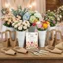 LEIFIDE Flower Bar Buckets Set Kit Bloom Bar Supplies Include Wood Sign Gift Bags Iron Bucket Garden Flower Shears for Wedding Bridal Shower Graduation Birthday Table Centerpieces(39 Pcs,White)