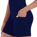 Biker Shorts Women High Waisted Tummy Control Yoga Workout Shorts with Pockets for Fitness Athletic Running Gym (Blue, XL)
