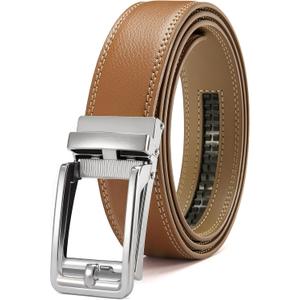 CHAOREN Click Belts for Men - Mens Ratchet Belt 1 3/8" for Dress Pants - Perfect Companion to Men's Oxfords (Light Brown)