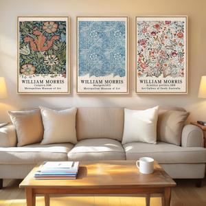 Framed William Morris Wall Art Set of 3, Large Vintage Floral Botanical Canvas Prints, Colorful Nature Artwork for Living Room, Bedroom, Hallway or Office Decor, Total Size 30x60 Inch