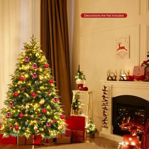 Pre-Lit Snowy Christmas Hinged Tree with Flash Modes and Multi-Color Lights, 5FT