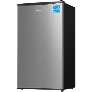Midea MERM33S1AST Mini Fridge, 3.3 Cu.ft Compact Fridge with Internal Light, Adjustable Thermostat, Reversible Door, Low Noise for Dorm, Office, Bedroom, Stainless Steel (Silver)