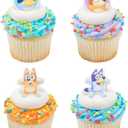DecoPac Bluey So Much Fun Rings, 24 Cupcake Decorations Featuring Bluey, Bingo, Bandit, and Chilli, 3D Food Safe Cake Toppers  24 Pack