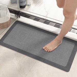 Color&Geometry Quick Dry Bath Mat Bathroom Rugs Non Slip Washable Super Absorbent Bath Mat Low Profile Bath Rug Thin Bathroom Rugs Fit Under Door for Bathtub Sink Shower Toilet, 17"x32", Black