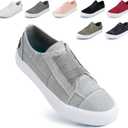 JENN ARDOR Women's Stylish Slip On Sneakers No Laces Elastic Low Top Canvas Sneakers Trendy Flats Comfortable Casual Walking Shoes (7, Light Gray Canvas)