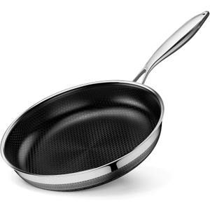 Innerwell Nonstick Frying Pans 9.5 Inch Hybrid Tri-Ply Stainless Steel Frying Pans Titanium Ceramic Nonstick Cooking Pan,PFAS/PFOA/PTFE Free,Compatible with All Cooktops