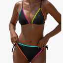 popvil Womens Triangle Bikini Sets: Black Halter String Two Piece Swimsuit Sexy Bathing Suit for 2025 Beach Vacation L
